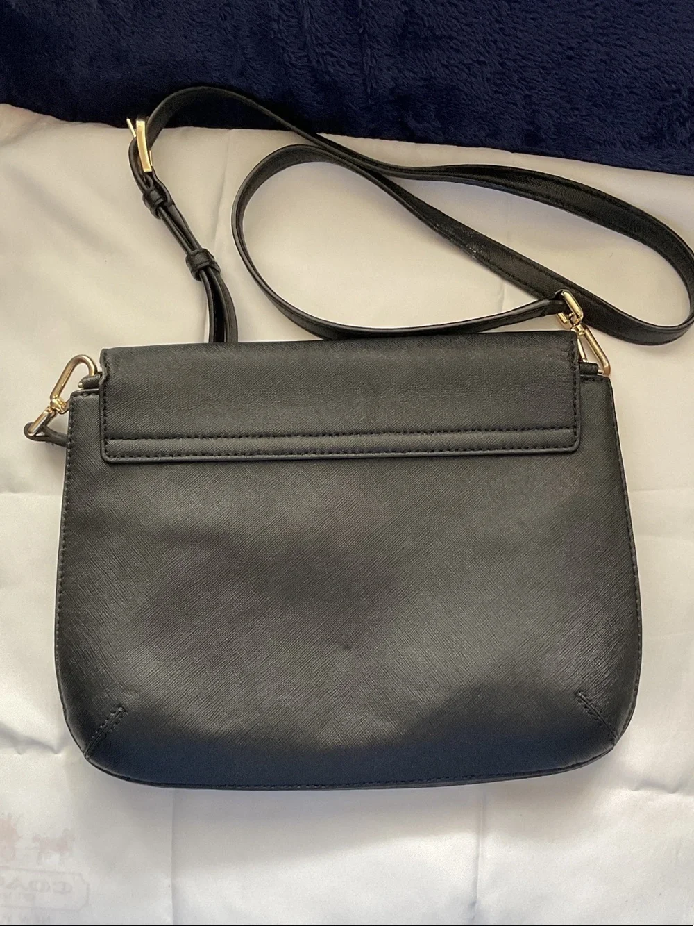 Tory Burch Black Leather Flap Crossbody with Gold Logo